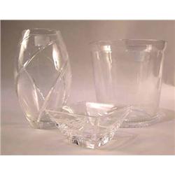 A GROUP OF THREE TIFFANY AND COMPANY COLORLESS GLASS TABLE ARTICLES