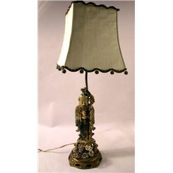 A CHINESE CARVED STONE TABLE LAMP