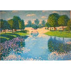 AN ACRYLIC ON CANVAS TITLED "SIGNAR'S BRIDGE"