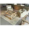 Image 1 : PAIR OF LEXINGTON SWIVEL ARM CHAIRS, WITH MAGNUSSEN GLASS TOP COFFEE AND END TABLE