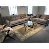 Image 1 : LIVING ROOM SET INCLUDING KUKA CONTEMPORARY SOFA AND LOVE SEAT, GLASS TOP COFFEE TABLE, JEWELLERY