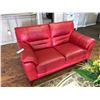 Image 2 : CONTEMPORARY LIVING ROOM SET INC. RED LEATHER LOVE SEAT, GLASS TOP COFFEE TABLE, 2 END TABLES, AND