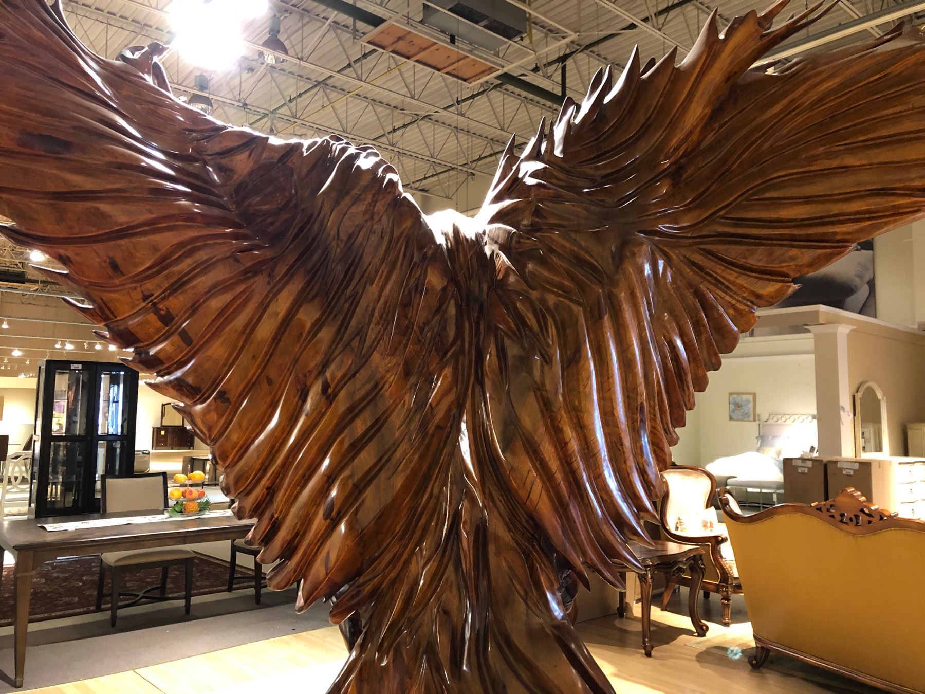 IMMACULATELY HAND CARVED BALD EAGLE CARVING, 13' WIDE, APPROX. 8' TALL ...