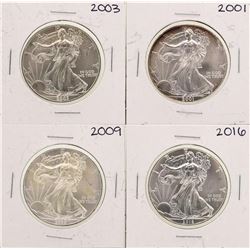 Lot of 2001, 2003, 2009, & 2016 $1 American Silver Eagle Coins