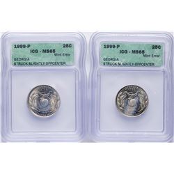 Lot of (2) 1999-P Georgia State Quarter Coins ICG MS65 Struck Slightly Offcenter