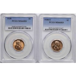 Lot of 1938 & 1938-S Lincoln Wheat Cent Coins PCGS MS66RD