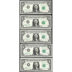 District Set of 1963B $1 Federal Reserve BARR Uncirculated Notes