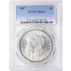 1887 $1 Morgan Silver Dollar Coin PCGS MS64 Amazing Toning
