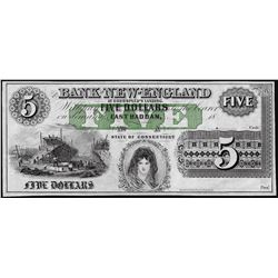1800's $5 Bank of New England Obsolete Note