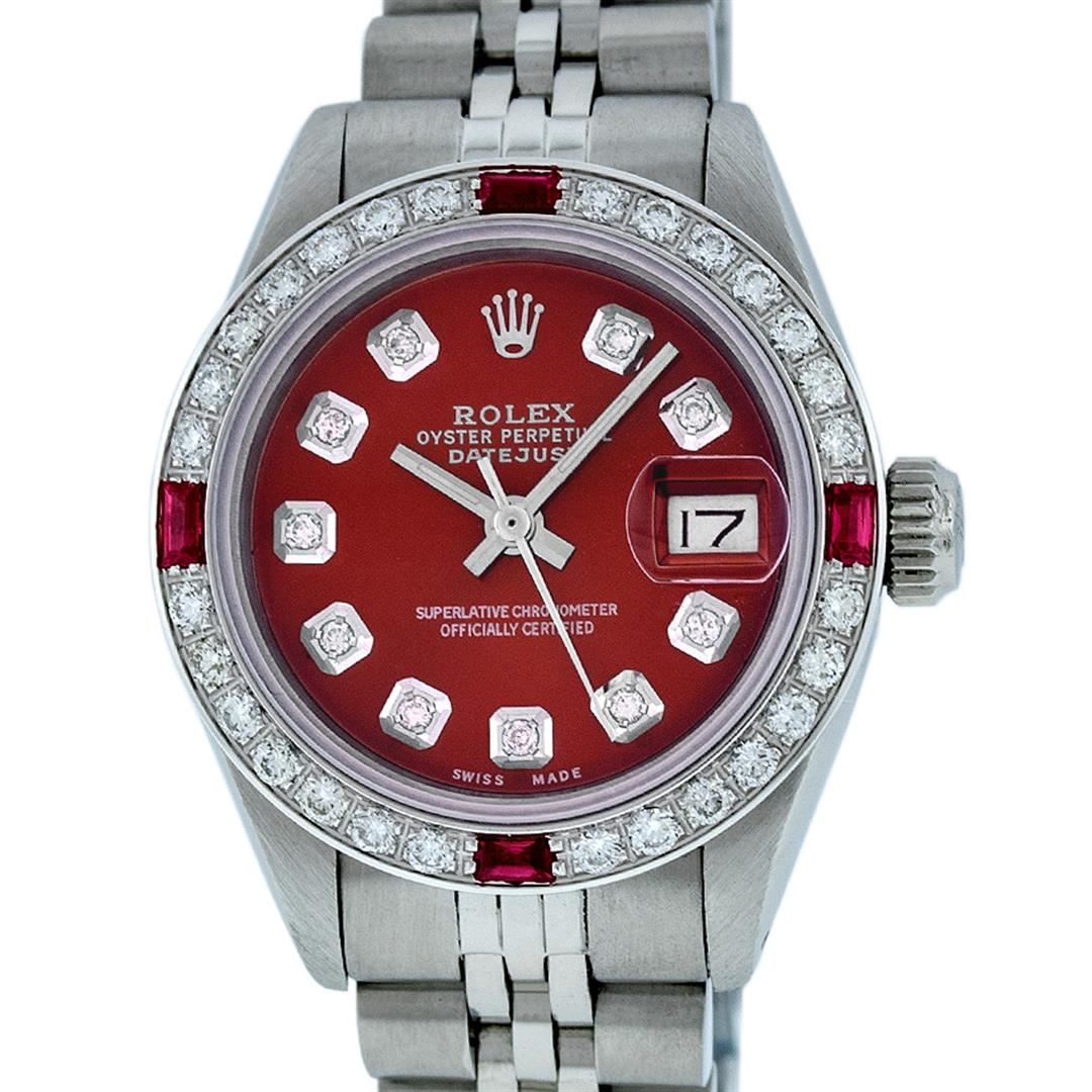 Rolex Ladies Stainless Steel Red Diamond & Ruby 26MM Datejust Watch