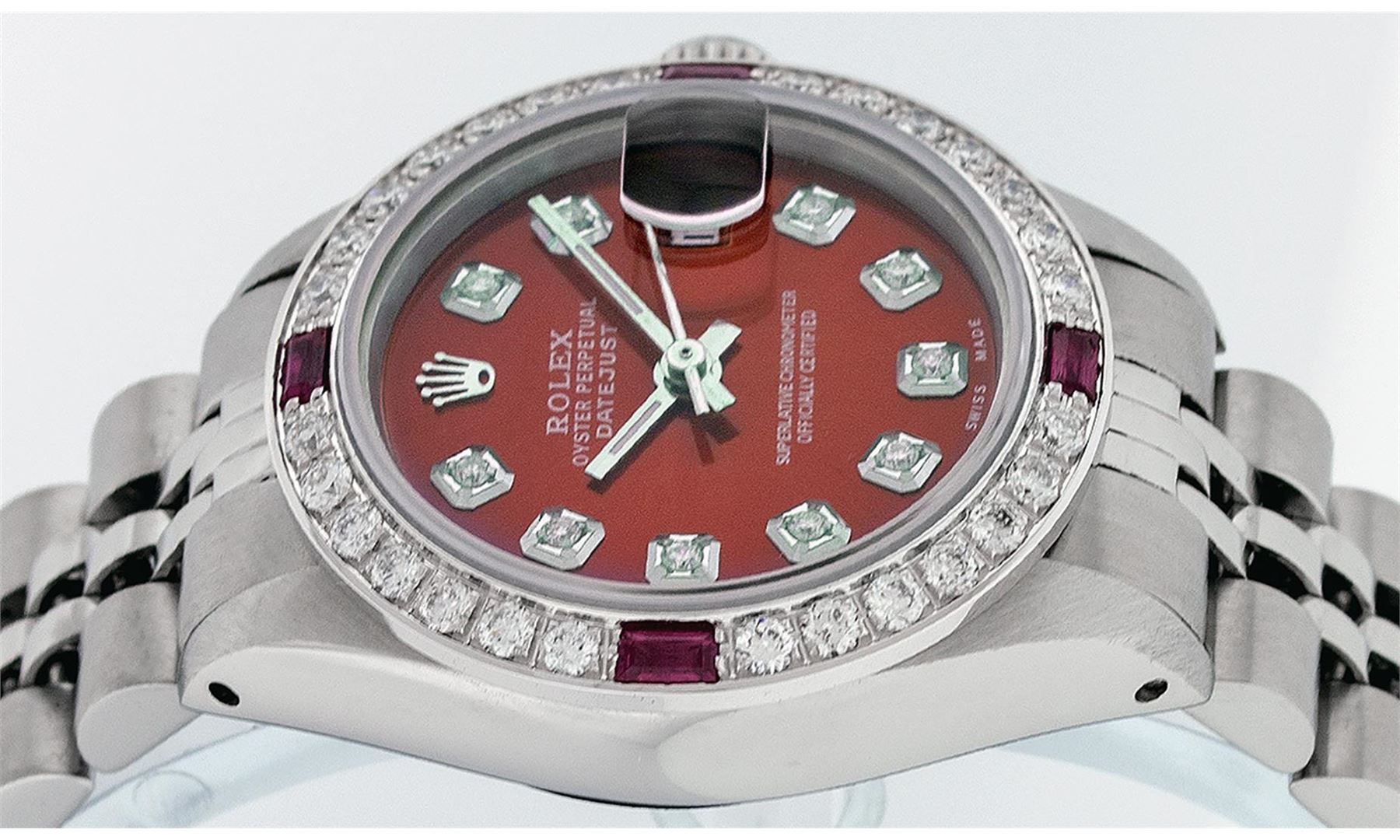 Rolex Ladies Stainless Steel Red Diamond & Ruby 26MM Datejust Watch