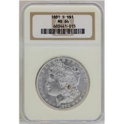 1881-S $1 Morgan Silver Dollar Coin NGC MS64