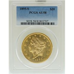 1895-S $20 Liberty Head Double Eagle Gold Coin PCGS AU58