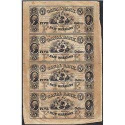 Uncut Sheet of 1853 $5 Canal Bank Obsolete Notes
