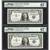 Image 1 : Lot of (2) Consecutive 1957A $1 Silver Certificate Notes PMG Superb Gem Unc 67EP