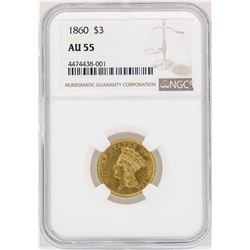 1860 $3 Indian Princess Head Gold Coin NGC AU55