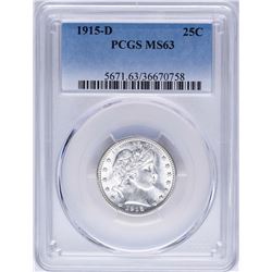 1915-D Barber Quarter Coin PCGS MS63