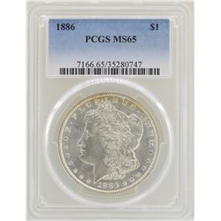 1886 $1 Morgan Silver Dollar Coin PCGS MS65