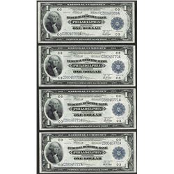 Lot of (4) Consecutive 1918 $1 Federal Reserve Bank Notes Philadelphia