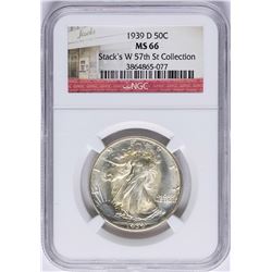 1939-D Walking Half Dollar Coin NGC MS66
