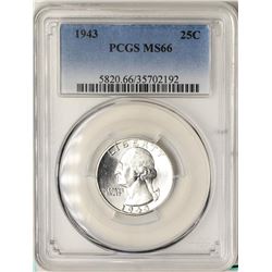 1943 Washington Quarter Coin PCGS MS66