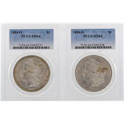 Lot of (2) 1884-O $1 Morgan Silver Dollar Coins PCGS MS64