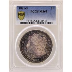 1881-S $1 Morgan Silver Dollar Coin PCGS MS65 Nice Toning