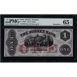 1850's $1 The Sussex Bank New Jersey Obsolete Note PMG Gem Uncirculated 65EPQ