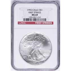 1994 $1 American Silver Eagle Coin NGC MS69 First Strikes