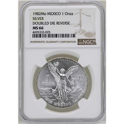 1982Mo Mexico Libertad Onza Doubled Die Reverse Silver Coin NGC MS66