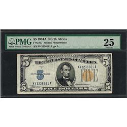 1934A $5 North Africa Silver Certificate WWII Emergency Note Fr.2307 PMG Very Fi
