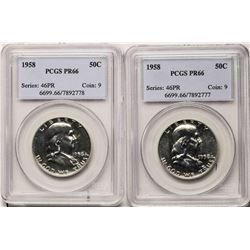 Lot of (2) 1958 Proof Franklin Half Dollar Coins PCGS PR66