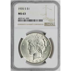 1935-S $1 Peace Silver Dollar Coin NGC MS63