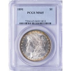 1891 $1 Morgan Silver Dollar Coin PCGS MS65