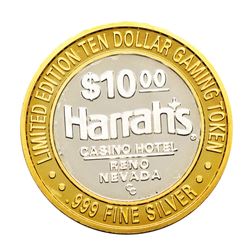 .999 Silver Harrahs Casino Reno Nevada $10 Casino Limited Edition Gaming Token