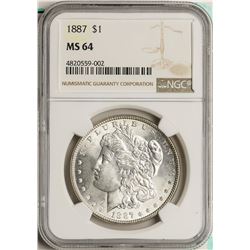 1887 $1 Morgan Silver Dollar Coin NGC MS64