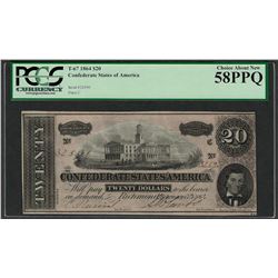 1864 $20 Confederate States of America Note T-67 PCGS Choice About New 58PPQ