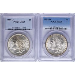Lot of 1884-O & 1885-O $1 Morgan Silver Dollar Coins PCGS MS65