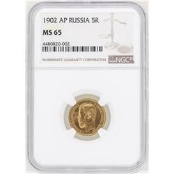 1902 AP Russia 5 Rubles Gold Coin NGC MS65