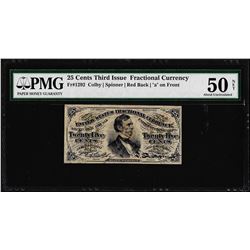 1863 Twenty Five Cents Third Issue Fractional Note PMG About Uncirculated 50 Net