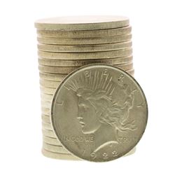 Roll of (20) Brilliant Uncirculated 1922 $1 Peace Silver Dollar Coins