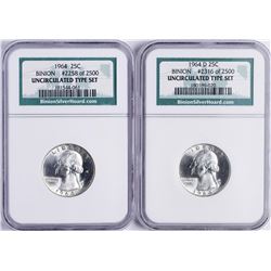 Lot of (2) 1964 & 1964-D Washnigton Quarter Coins NGC Uncirculated Binion Hoard