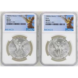 Lot of 1982Mo & 1983Mo Mexico Libertad Onza Silver Coins NGC MS65