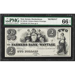 1849-65 $2 Farmers Bank of Wantage Reprint Obsolete Note PMG Gem Uncirculated 66