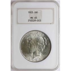 1923 $1 Peace Silver Dollar Coin NGC MS65