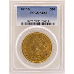 1875-S $20 Liberty Head Double Eagle Gold Coin PCGS AU58