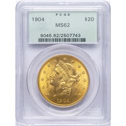 1904 $20 Liberty Head Double Eagle Gold Coin PCGS MS62