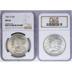 Lot of 1901-O & 1902-O $1 Morgan Silver Dollar Coins NGC MS64