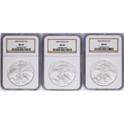 Lot of (3) 2005 $1 American Silver Eagle Coins NGC MS69