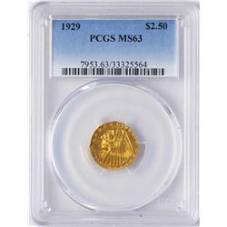 1929 $2 1/2 Indian Head Quarter Eagle Gold Coin PCGS MS63
